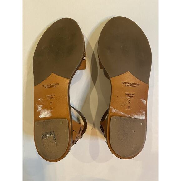 Ralph Lauren Collection Purple Label Flats Sandals 7 37 Italy Tan Gold Gladiator - Picture 4 of 6